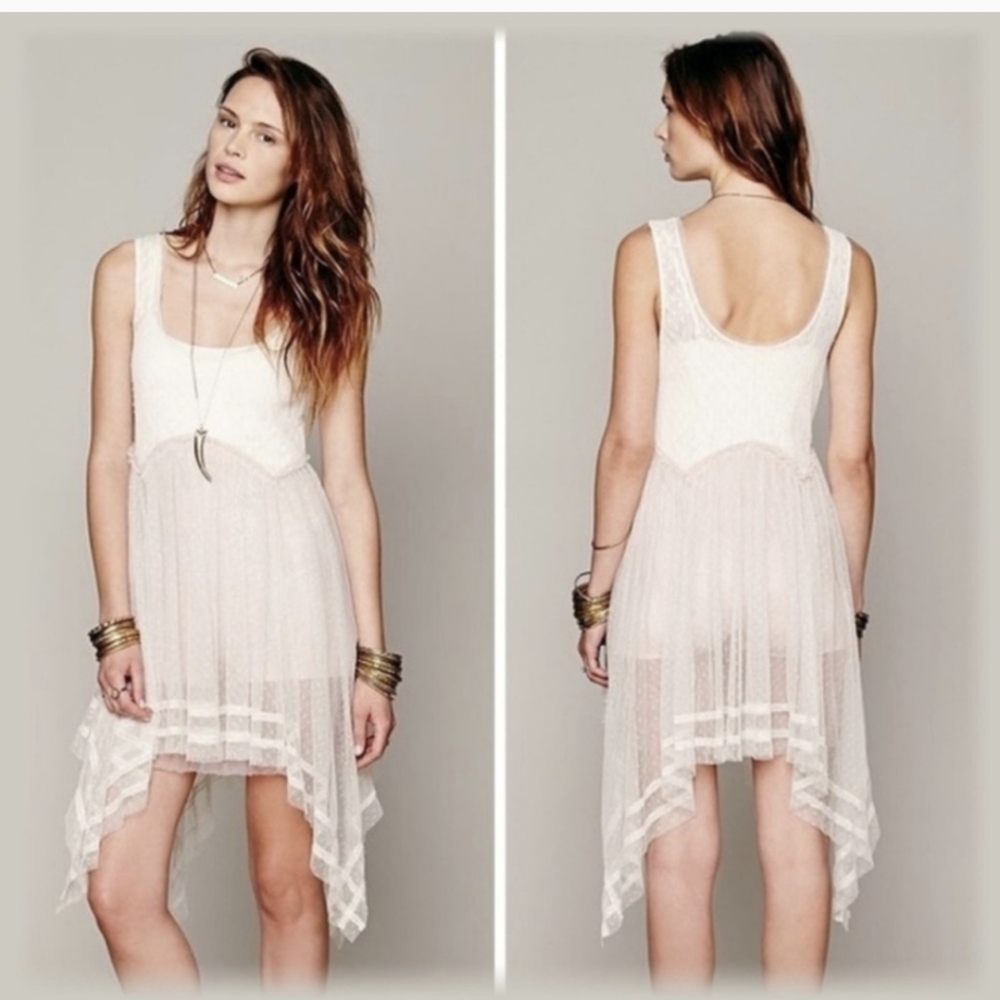 Free People Tea for Two Cream Pink Slip Mesh Dress XS